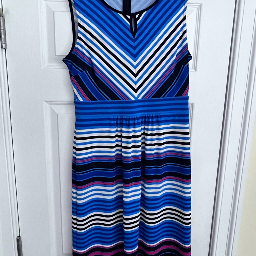 Ladies Size Mp "Talbots" Petites Vibrant Striped Midi Dress Sleeveless Guc